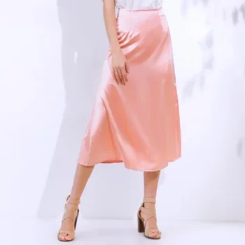 Elegants Zīda Satīna Svārki Sievietēm Vintage Stila Vasaras Augsta Vidukļa Midi Svārki Modes-Line Svārki