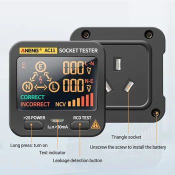 Elektrisko Noplūdes Aizsardzība Sienas Kontaktdakšu LCD Displejs Ligzda Testeri Fāzes Skaitītāju Nav, Sazinieties Apgaismojums Automātiskās Apturēšanas RKD
