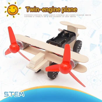 Elektriskā Twin Dzinējs Slaids Gaisa kuģa DIY Koka Puzzle Bērniem Izglītības Apguvi Zinātnes CILMES Rotaļlietas Studentu Rokasgrāmata Zinātnes Modeli
