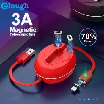 Elough 3in1 Magnētisko Kabeļu 3A Ātri uzlādēt 3.0 Ievelkamu USB Kabeļi, iPhone, Samsung, Huawei Xiaomi mikro Ātrās Uzlādes Kabelis