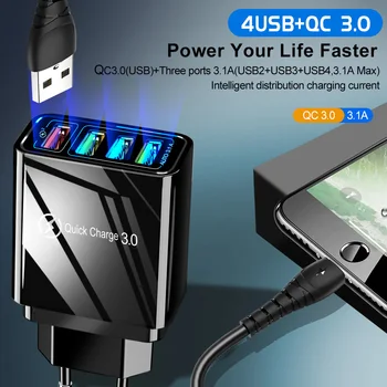 Elough USB Lādētāju, 48W Ātri Maksa Par Samsung A50 A30 iPhone 7 8 Xiaomi Huawei Sienas Mobilā Tālruņa Lādētāju, ES, ASV, UK Plug Adapte