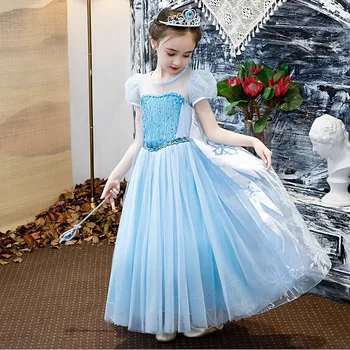 Elsa Saģērbt Kleita Meitene Toddler Princese Elza Iedomātā Kostīms Bērniem Cosplay Spēle Sequined Sniega Drukāt Apmetnis Puse Apģērbi