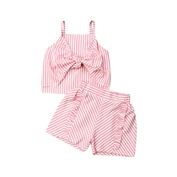 Emmababy Baby Toddler Meiteņu Drēbes Svītru Linga Crop Topi+Bikses Apģērbs, Bērnu Apģērbu Komplekts 2GAB Vasaras