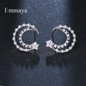Emmaya Modes Dizaina Mēness Forma Ir Simetriska Stila Auskari Sievietēm Un Meitenēm Ar Zvaigžņu Pērle Cirkonija Krāšņs Rotaslietas, Banketu