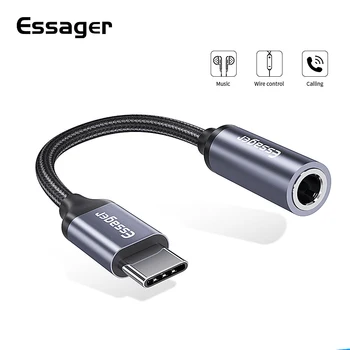 Essager Veida USB-B 3.5 mm Jack Female Adapteri Austiņas Austiņas Tips C līdz 3,5 mm Aux Audio Kabelis Xiaomi Samsung un Huawei