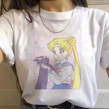 Estētiskās Kaķis Anime Sieviešu Gudrs Sieviešu T-krekls Kawaii Tees Modes Ullzang Sailor Moon 90s Smieklīgu T Kreklu Harajuku Drēbes Tshirt