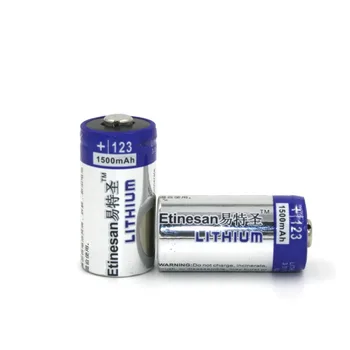 Etinesan 3 v CR123A 1500mAh 4.5 Wh, 20mA likmi, atkārtoti neuzlādējamām foto Primāro akumulatoru Litija Zibspuldzes Baterijas