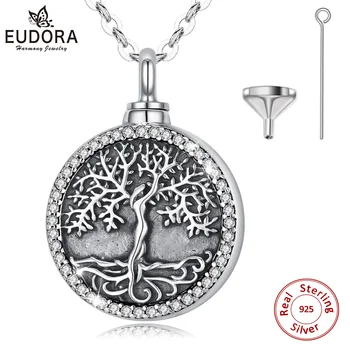 Eudora 925 Sterling Silver Tree of life dieviete Kristāla medaljonu Kulons kremācijas piemiņas urna pelniem kaklarota Vintage rotaslietas G16