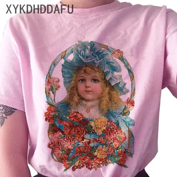 Eņģelis T Krekls Sievietēm Rozā Estētisko Ulzzang O-veida Kakla Top Tee Vintage Smieklīgi Modes Tshirt Sieviešu Ikdienas 90s Vasarā Jauns T-krekls
