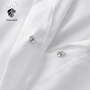FANSILANEN Asymetrical gadījuma balts kokvilnas krekls, blūze Sievietēm franču vintage birojs dāmu blūze top Sieviete rudens ziemas krekls