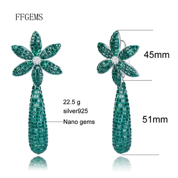 FFGems Jauns Dizains 925 Sudraba piliens lielo Auskaru Izveidots Nano Emerald Smalkas Rotaslietas Sievietēm Lady Iesaistīšanās Kāzu Puse, Dāvanu Kastē