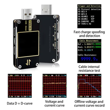 FNB38 Tips-C USB Testeri Bluetooth Ciparu Displejs Sprieguma Un Strāvas Mērītāja Jaudas Mērīšanas Instrumenta Multimetrs Detektors