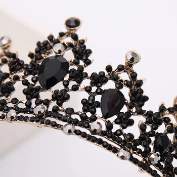 FORSEVEN Baroka Vintage Black Luksusa Sakausējuma Rhinestone Tiaras Sieviešu Balli Galvu Līgava Tiara Kāzu Matu Rotas, Piederumi J