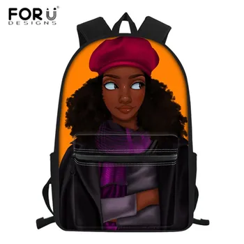 FORUDESIGNS 2019 Stilīgu Skolas Somas Āfrikas Sievietēm Afro Dāma Meitenes Drukāt Lielu Jaudu Skolas Bookbags Audekls Junior Klēpjdatora Soma
