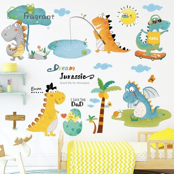 Fantāzija Jurassic karikatūra sienas uzlīmes pašlīmējošās bērni telpu dekorēšana guļamistaba dekori mājas gudrs dinozauru fona sienas dekori