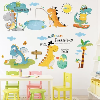 Fantāzija Jurassic karikatūra sienas uzlīmes pašlīmējošās bērni telpu dekorēšana guļamistaba dekori mājas gudrs dinozauru fona sienas dekori