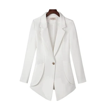 Fashio žakete sieviešu jaka kritums Jaunu augstas kvalitātes liela izmēra garām piedurknēm Atpūtas biznesa balts profesionālās valkāt sieviešu žakete