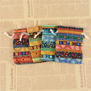 Ferimo 10pcs Valsts retro stila kokvilnas auduma maisiņu svītrains kokvilnas auklu saišķis kabatas spēļu ķemmes, kosmētikas glabāšanas somas