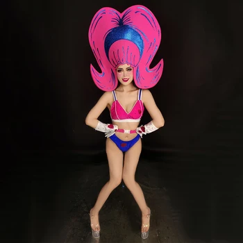 Festivāls Apģērbs Sexy Bikini Komplekts Parūka Lielas Cepures Pole Deju Apģērbu Naktsklubs, Bārs Dziedātājs, Dj Ds Personu Darbības Valkāt DN5770