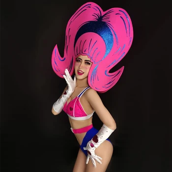 Festivāls Apģērbs Sexy Bikini Komplekts Parūka Lielas Cepures Pole Deju Apģērbu Naktsklubs, Bārs Dziedātājs, Dj Ds Personu Darbības Valkāt DN5770