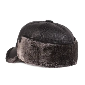 Fibonači 2019 Klasisko Jaunu vīriešu ziemas cepure, silta ausu aizsardzības plus samta bieza pusmūža gadagājuma ādas beisbola cepure