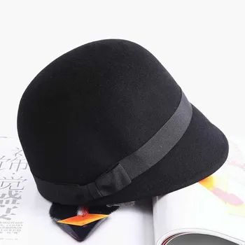 Fibonači Duckbill Jāšanas Bruņinieks Fedoras Vilnas Filca Cepures, Sieviešu Klp Modes Black Fedora Cepuri