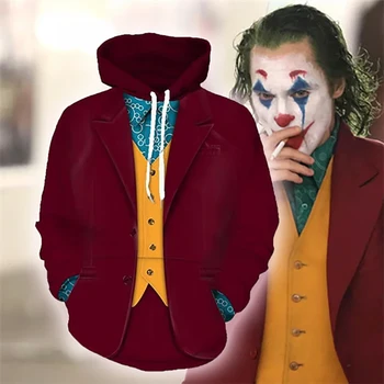 Filma Joker 2019 Joaquin Phoenix Cosplay Hoodies Bat Klauns 3D Kapuci Jaka Poliestera Vīriešiem Sieviešu Tērpi Topi