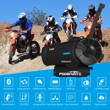 Fodsports 2 gab FX8 Ķivere Domofons Motociklu Ķiveres Austiņas Bluetooth 8 Rider 1000m Moto Sakaru Intercomunicador FM