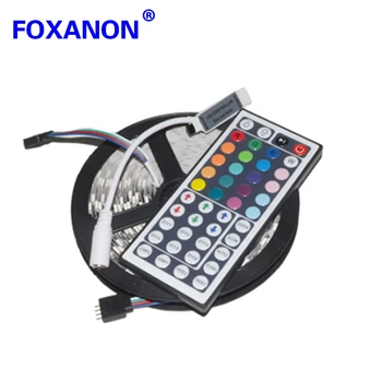 Foxaon Zīmola 5050 LED Sloksnes 5M 300Led SMD RGB 60LED/M Epistar SMD Spuldzes DC12V elastīga gaismas + 44key IS Remoter Apgaismojums 5M/Roll