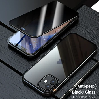 Front + back 360 pilna Rūdīts stikls lietā par iPhone 12 12 Mini Pro, Max Anti peeping privātuma gadījumā, Metāla Magnētiskās lietu vāku