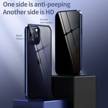 Front + back 360 pilna Rūdīts stikls lietā par iPhone 12 12 Mini Pro, Max Anti peeping privātuma gadījumā, Metāla Magnētiskās lietu vāku