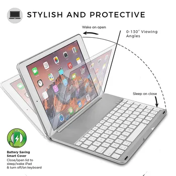 Funelego F8S Keyboard Case For Apple 2018 6. Jaunu Par iPad Gaisa 9.7 Bezvadu Gliemežu čaulas Vāku Krāsu LED Tastatūra Gadījumā Apgaismojums