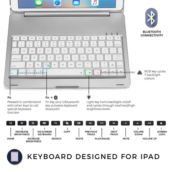 Funelego F8S Keyboard Case For Apple 2018 6. Jaunu Par iPad Gaisa 9.7 Bezvadu Gliemežu čaulas Vāku Krāsu LED Tastatūra Gadījumā Apgaismojums