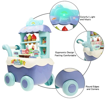 Funny Mini Lielveikalu saldējums Iepirkumu Grozs Ratiņiem ar Gaismas Mūziku Izlikties, Spēlēt Virtuves Rotaļlietas Meitenēm Bērniem