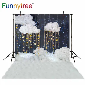 Funnytree fonu fotogrāfija studija mākonis debesīs zvaigznes apdare baby dušas fons, photocall photobooth vienpusējā drukā