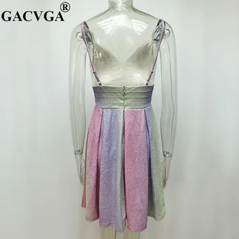 GACVGA Spīguļi, Varavīksne Vasaras Kleita Gadījuma Sievietes Spageti Siksnas Vintage Elegants-Line Kleitas Sexy Puse Kleita Vestidos