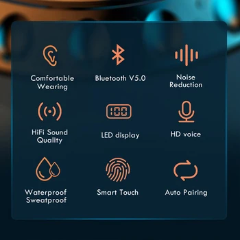GAIBY F9 5.0 TWS Bezvadu Austiņu auriculares Bluetooth 5.0 Austiņas stereo Austiņas sporta Earbuds par xiaomi oppo huawei tālrunis