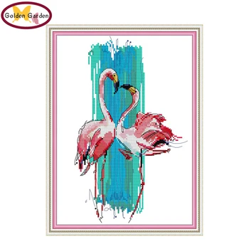 GG Flamingo Deju Animail Prieku svētdiena Glezna Krustdūrienā Izšūti Rokdarbi Komplekti Kokvilnas Audekls Cross Stitch Mājas Dekori