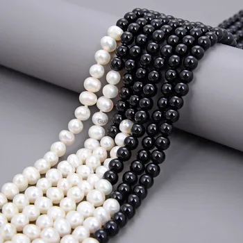 GG Rotaslietas 7 Dzīslu White Pearl Onyx Kaklarota Multi virzieni pērļu kaklarotu 19