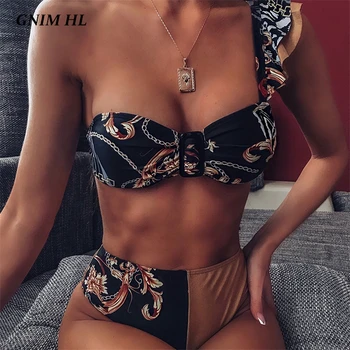 GNIM Viena Pleca, Savirmot Bikini Mujer 2019 Augsta Vidukļa Peldkostīmi Sieviešu Push Up Brazīlijas Sieviešu Peldkostīms Divi Gabali Biquini Komplekts
