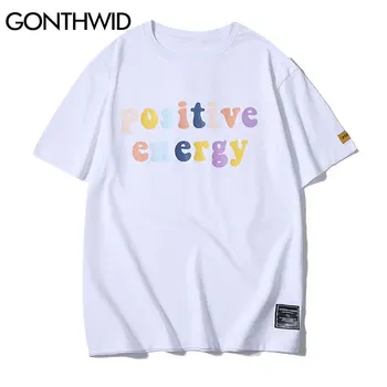 GONTHWID t-veida Krekli Varavīksnes Pozitīvu Enerģiju Drukāt Īsām Piedurknēm Tshirts Streetwear Vīriešiem, Sievietēm Hip Hop Harajuku Gadījuma Kokvilnas Topi