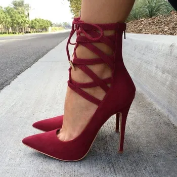 GOOFLORON JAUNAS,Sieviešu apavi, augstpapēžu kurpes, sarkans norādīja zābaki, sieviešu modes kurpes 11 cm