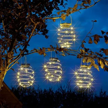 GTBL Saules Powered LED Spirāli Karājas Apgaismojums Āra Apgaismojums LED Vadu Laternu Spiralight (Spirālveida Gaismas x4) Silts Balts