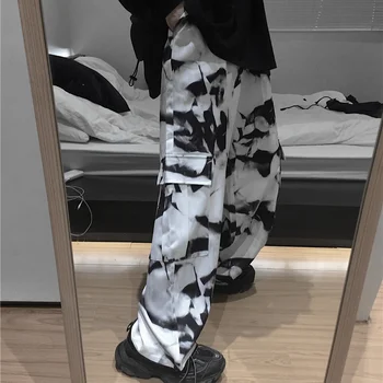 Gadījuma Bikses Sievietēm Vaļēju Kravu Drukātā Kaklasaites Krāsu Harajuku Kabatas Streetwear Unisex Pāris BF Sieviešu Bikses Atpūtas Ins Modes