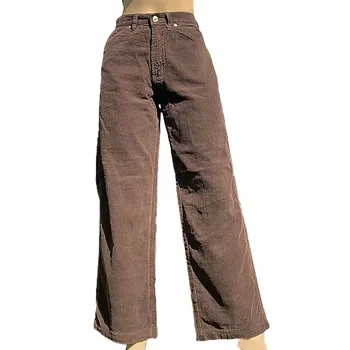 Gadījuma Sievietes Streetwear Velveta Bikses Vintage Pusaudzis Slidotājs Meitene Stila Baggy Bikses Modes Augsta Vidukļa Brūnas Bikses Bikses