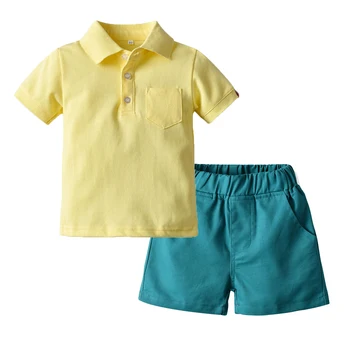 Gadījuma Toddler Bērnu Apģērbu Komplekts Vasaras Bērnu Zēniem Apģērbu Dzeltenā T-Krekls, Bikses, 2 GAB./Komplekts Tērpi Zīdaiņiem Bērniem Kostīmu Pogu