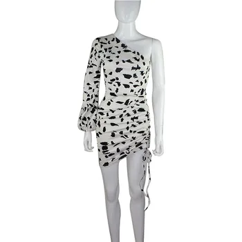 Gadījuma Viena Pleca, Drukas Kleita Sievietēm Seksīga, Elegants Backless Pārsējs Kleita Sieviešu 2020. Gadam Streetwear Boho Mini Kleitas Vestidos Drēbes