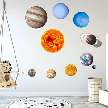 Gaismas Planētas 3D Sienas Uzlīmes, Saules Sistēmas, Zemes, Saules, Mēness Uzlīmes Bērniem Guļamistabu Mājas Apdare Kosmosā Sienas Mirdzumu