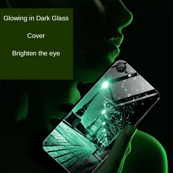 Gaismas Stikls Lietā Par iPhone 5 5S 6S 6 7 8 Plus XR-X XS 11 Pro Max SE 2020. gadam Aizmugurējo Vāciņu, Silikona Kvēlojošs Tumsā Tālruni Somā Capa