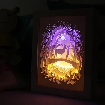 Gaismas Un Ēnu Papīra Griešanai Lampas 3DIY Nightlight Sapnis Briežu Gultas Lampa, Silts Romantisku Dāvanu